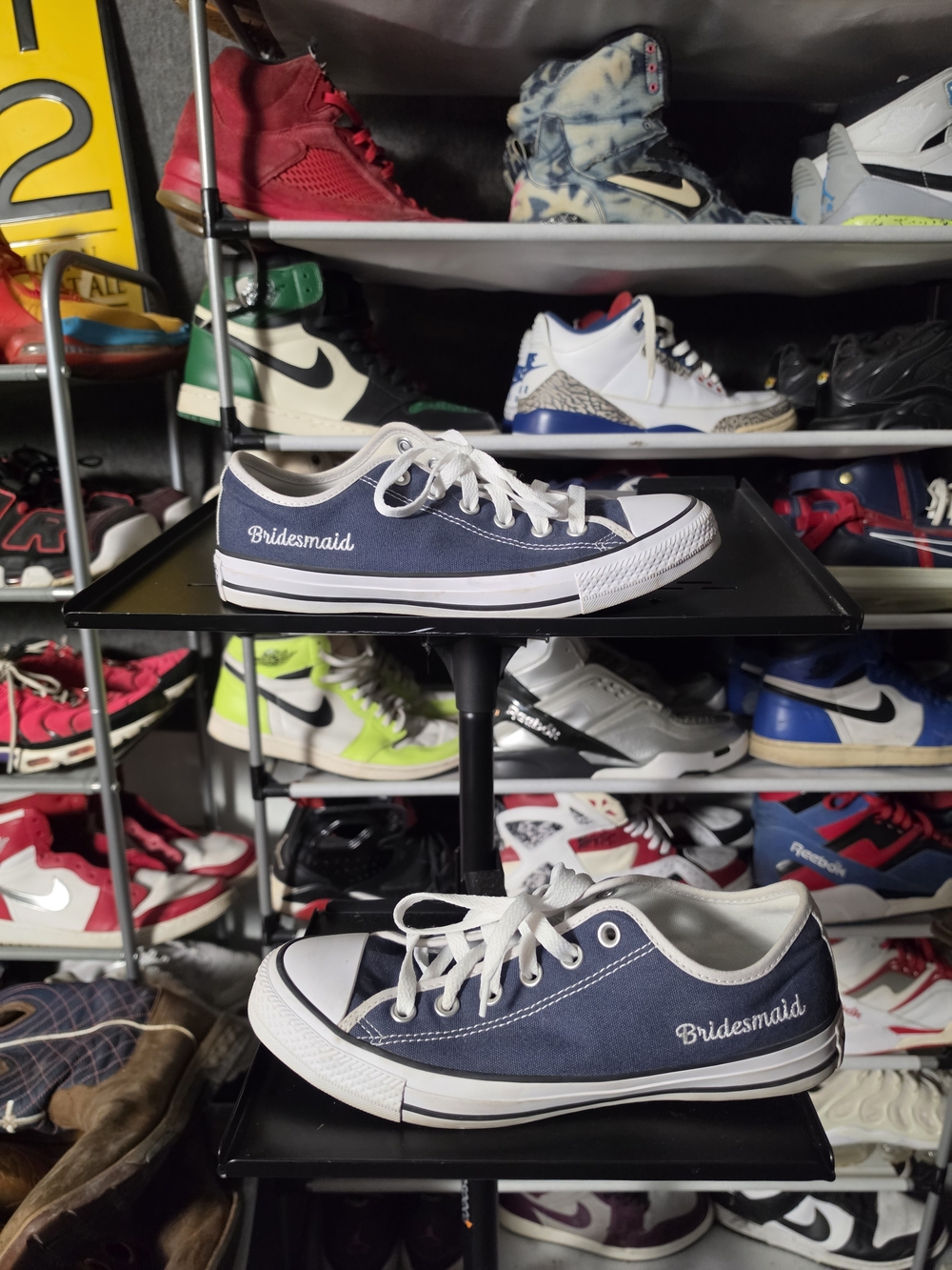 🔥 Converse Custom Bridesmaid Size 9 Navy Blue Low-Top Canvas Sneakers White